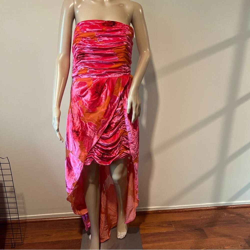 Hutch Strapless High-Low Dress in Pink and Orange